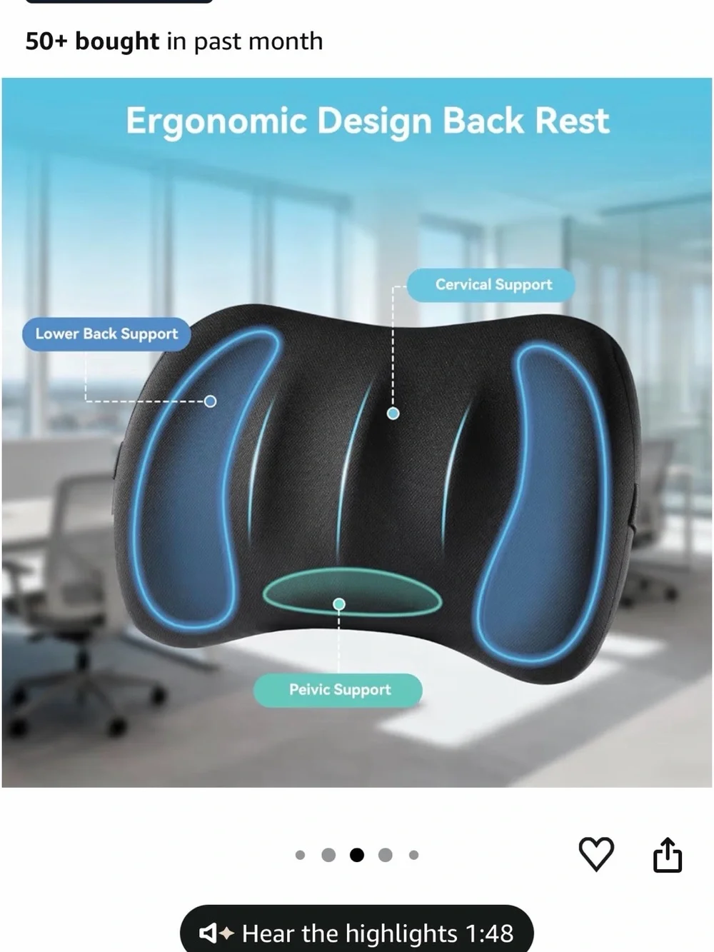 Black Memory Foam Lumbar Support Pillow for VR & Seat Comfort